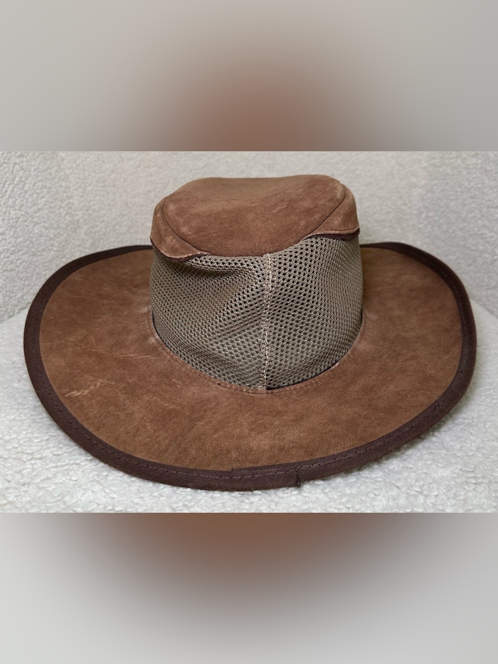 Head N Home Hat Brown Outback Men Leather Mesh Safari Western Cowboy Wide Brim L - Picture 4 of 12